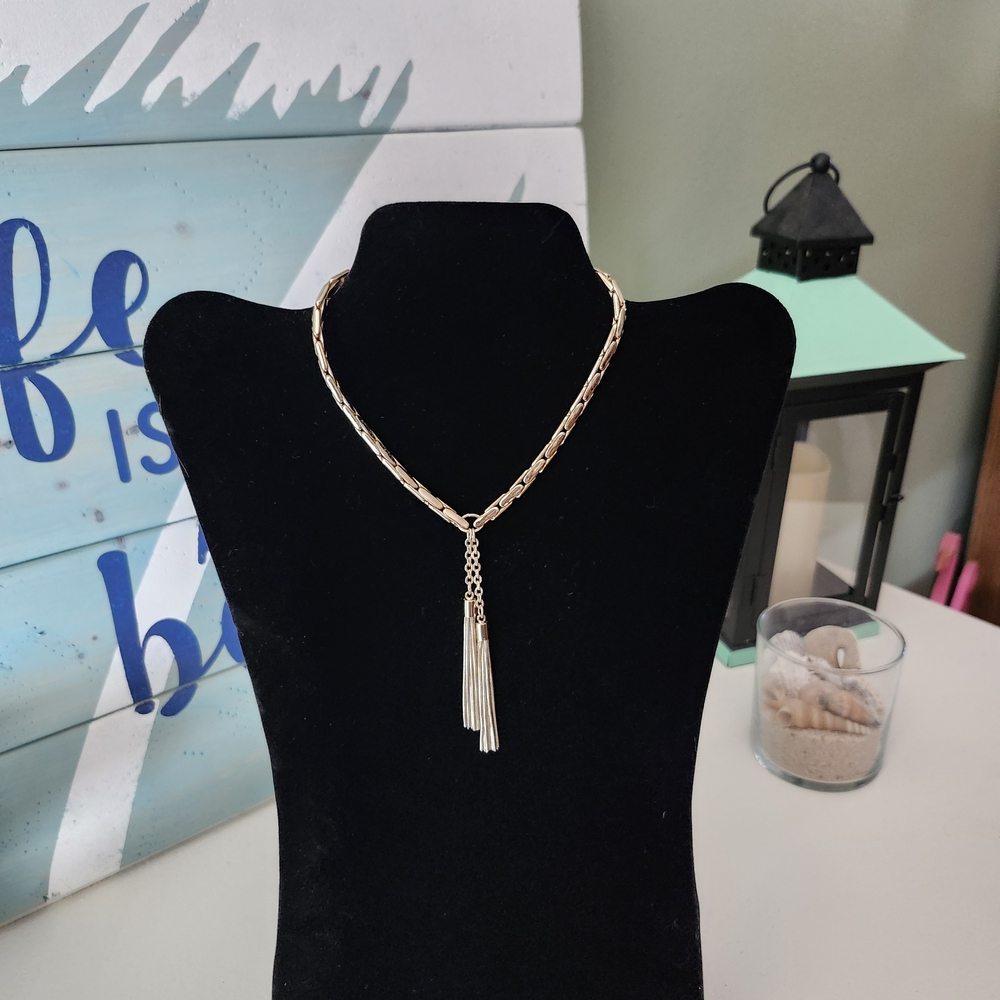White House Black Market Gold Chain Necklace with Tassel